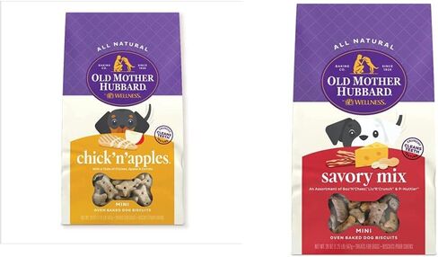 Bundle of Old Mother Hubbard by Wellness Classic Chick'n'Apples & Classic Savory Natural Dog Treats, Crunchy Oven-Baked Biscuits, Ideal for Training, Mini Size, 20 Ounce Bag in Saudi Arabia