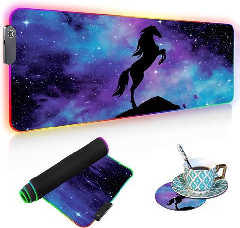 RGB Gaming Mouse Pad مع السفينة القهوة ، تصميم حصان Nebula Blue Galaxy XXL كبير المتوهج Mousepad ، قاعدة مطاطية مضادة للانزلاق ، حصيرة مكتب لوحة المفاتيح 31.5 × 11.8 بوصة in Saudi Arabia