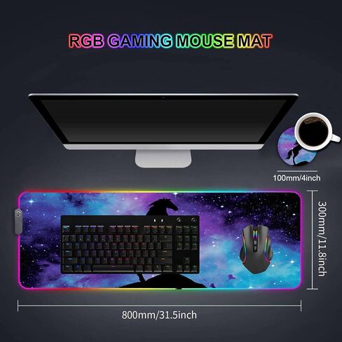 RGB Gaming Mouse Pad مع السفينة القهوة ، تصميم حصان Nebula Blue Galaxy XXL كبير المتوهج Mousepad ، قاعدة مطاطية مضادة للانزلاق ، حصيرة مكتب لوحة المفاتيح 31.5 × 11.8 بوصة in Saudi Arabia