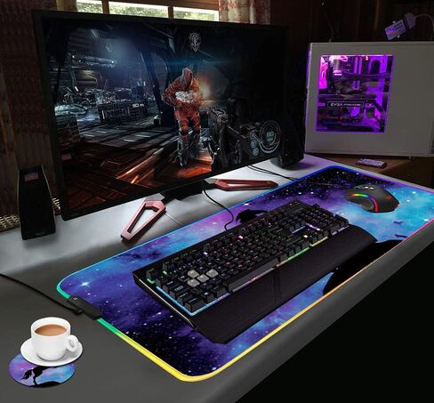 RGB Gaming Mouse Pad مع السفينة القهوة ، تصميم حصان Nebula Blue Galaxy XXL كبير المتوهج Mousepad ، قاعدة مطاطية مضادة للانزلاق ، حصيرة مكتب لوحة المفاتيح 31.5 × 11.8 بوصة in Saudi Arabia
