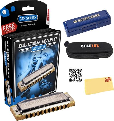Hohner Harmonica 532 Blues Harp MS - حزمة مفتاح C مع حافظة بسحاب، ودليل هارمونيكا للمبتدئين، وقماش تلميع أوستن بازار in Saudi Arabia
