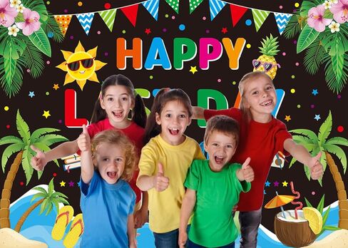 Happy Last Day of School Hello Summer Backdrop Goodbye School Hello Pool Party Background End of School Year Banner Class of 2025 Grad Summer Tropical Beach Pool Party Decorations (70x40 inch (6x4FT)) in Kuwait