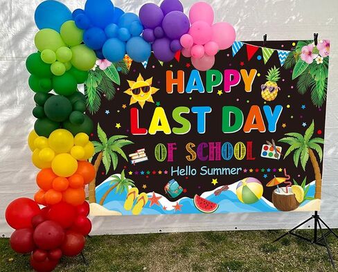 Happy Last Day of School Hello Summer Backdrop Goodbye School Hello Pool Party Background End of School Year Banner Class of 2025 Grad Summer Tropical Beach Pool Party Decorations (70x40 inch (6x4FT)) in Kuwait