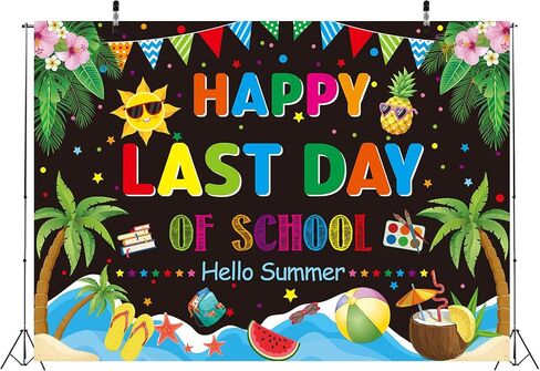 Happy Last Day of School Hello Summer Backdrop Goodbye School Hello Pool Party Background End of School Year Banner Class of 2025 Grad Summer Tropical Beach Pool Party Decorations (70x40 inch (6x4FT)) in Kuwait