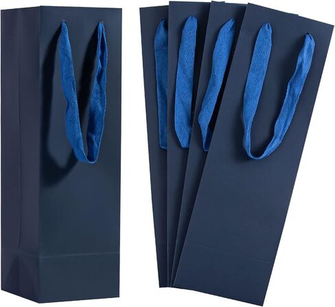 Sdootjewelry Wine Bags for Bottles, 20 Pack Gift Bag Bulk, 4.33" 4.33" 13.78" With Handles, Paper Bags, Navy Blue in Kuwait