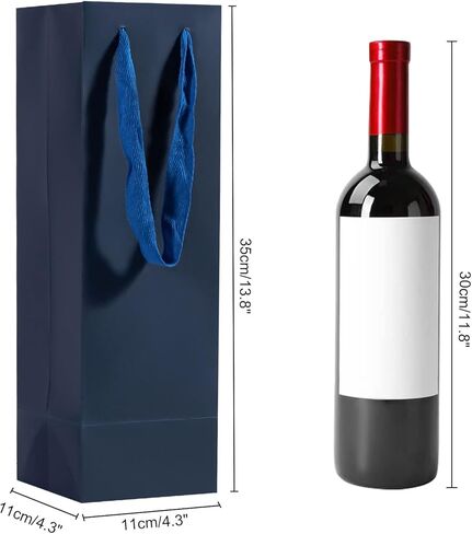 Sdootjewelry Wine Bags for Bottles, 20 Pack Gift Bag Bulk, 4.33" 4.33" 13.78" With Handles, Paper Bags, Navy Blue in Kuwait