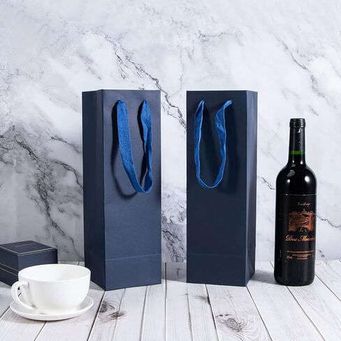Sdootjewelry Wine Bags for Bottles, 20 Pack Gift Bag Bulk, 4.33" 4.33" 13.78" With Handles, Paper Bags, Navy Blue in Kuwait
