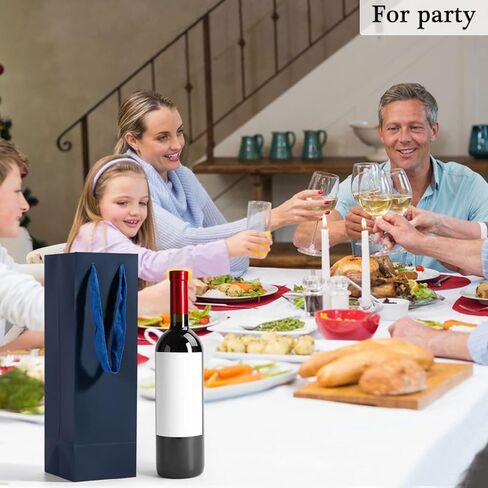 Sdootjewelry Wine Bags for Bottles, 20 Pack Gift Bag Bulk, 4.33" 4.33" 13.78" With Handles, Paper Bags, Navy Blue in Kuwait