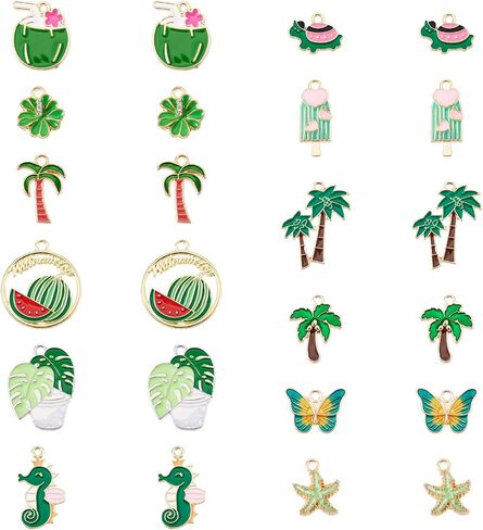 Cheriswelry 48pcs سحر المينا الصيفية لصنع المجوهرات صنع سبيكة مينا الذهب معلقات مطلية على طراز مجوهر in Saudi Arabia