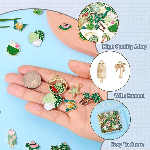 Cheriswelry 48pcs سحر المينا الصيفية لصنع المجوهرات صنع سبيكة مينا الذهب معلقات مطلية على طراز مجوهر in Saudi Arabia
