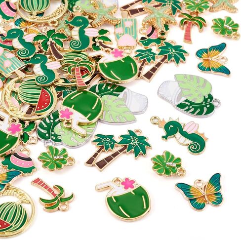 Cheriswelry 48pcs سحر المينا الصيفية لصنع المجوهرات صنع سبيكة مينا الذهب معلقات مطلية على طراز مجوهر in Saudi Arabia
