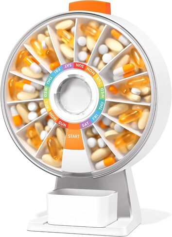 Zoksi Weekly Pill Organizer Box, Customize 14 or 7-Days Medication Storage, Wall-Mounted or Tabletop Pill Dispenser with Push Button, Easy Dispensing, Applicable to Home, Office (White) in Saudi Arabia