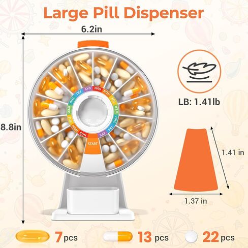 Zoksi Weekly Pill Organizer Box, Customize 14 or 7-Days Medication Storage, Wall-Mounted or Tabletop Pill Dispenser with Push Button, Easy Dispensing, Applicable to Home, Office (White) in Saudi Arabia
