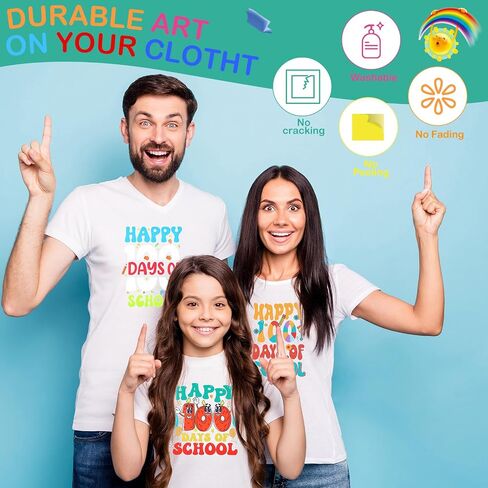 Glenmal 12 Pcs 100 Days of School Iron on Transfers Stickers for Shirts 100 Days of School Decals DIY Iron on Retro Heat Transfer for Teacher Student Clothes Bag Pillow Appliques Crafts(Retro) in Saudi Arabia