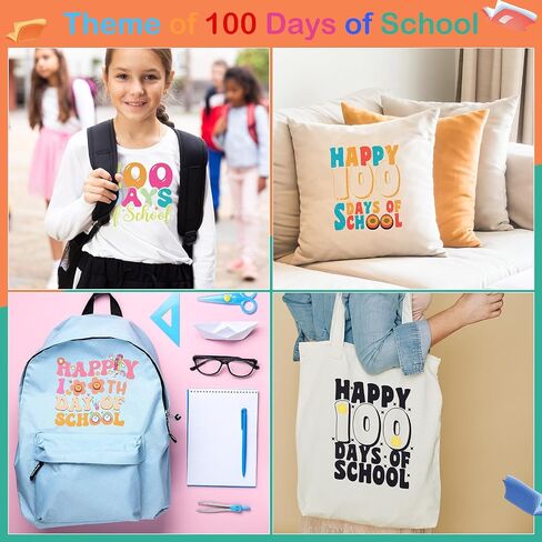 Glenmal 12 Pcs 100 Days of School Iron on Transfers Stickers for Shirts 100 Days of School Decals DIY Iron on Retro Heat Transfer for Teacher Student Clothes Bag Pillow Appliques Crafts(Retro) in Saudi Arabia