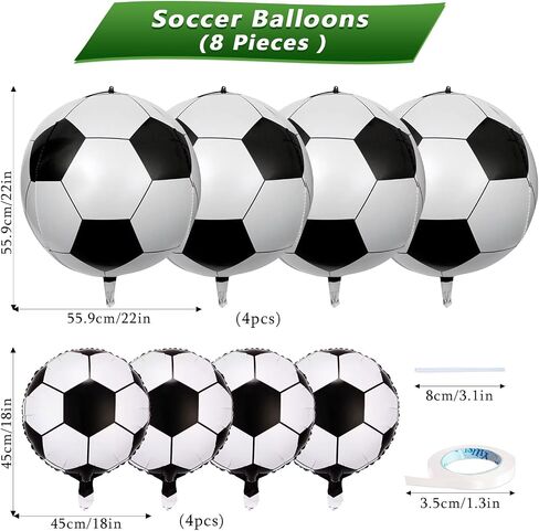 8 PCS Soccer Balloons 22 Inch Soccer Ball Ballonons لزخارف حفلات كرة القدم 4D Soccer Foil Mylar بالون كرة القدم الرياضية in Kuwait