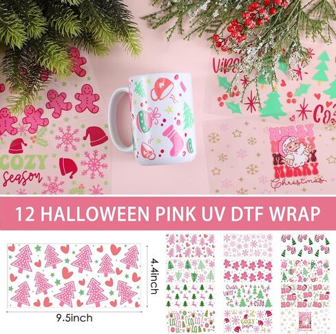 Lyrow 12 Sheets Christmas UV DTF Cup Transfer Transfer for Glass XMAS FRES ON TRANSFERS TRANSFEL in Kuwait