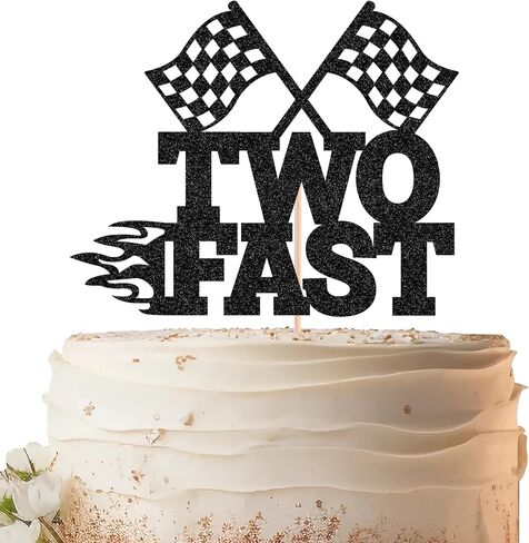 Fast One Cake Topper - Black Glitter Race Car Theme 1st Birthday Party Cake Decoration, Racing Car Checkered Flag First Birthday Party Supplies Photo Booth Props in Kuwait