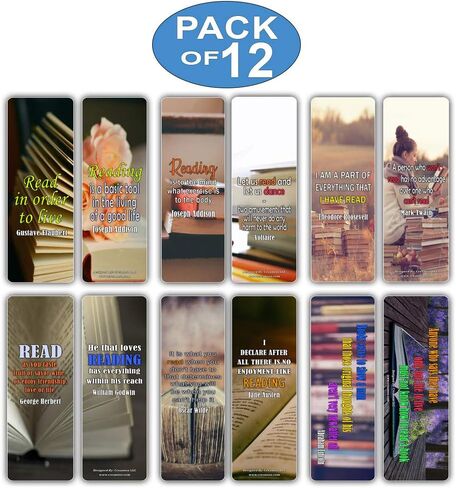 Creanoso Inspirational Literary Quotations Saying Reading Bookmarks (12-Pack) – Inspiring Motivational Bookmarker Set – Great Stocking Stuffers Gift for Men, Women, Adults, Teens, Book Lovers in Saudi Arabia