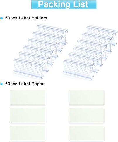 30Pcs Plastic Wire Shelf Label Holder,Wire Rack Holders with 30Pcs Label Paper Inserts Compatible with Metro and Nexel 1-1/4" Shelves,Label Area 3.15in Lx1.18in H in Kuwait