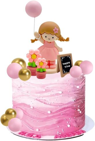 16 Pcs Princess Cake Topper With Foam Balls And Flower Cake Decoration for Girl Princess Happy Birthday Party Decorations Cake Decorations in Kuwait