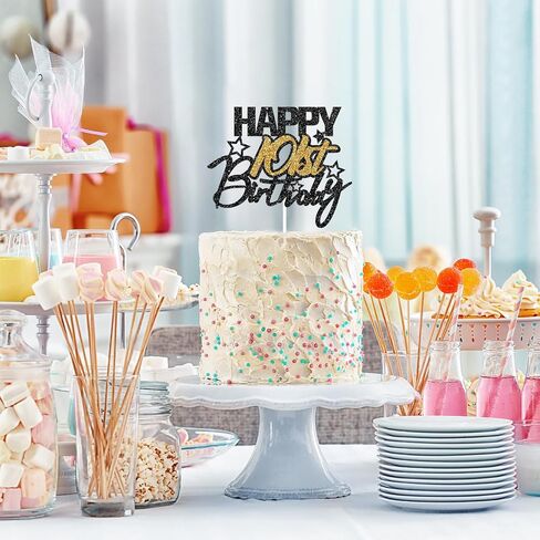 Happy 103 عيد ميلاد كعكة أعلى ، لمعان الذهب الأسود ، النساء الرجال 103 سنة زخارف كعكة ، لوازم زخرفة حفلة عيد ميلاد سعيد in Kuwait