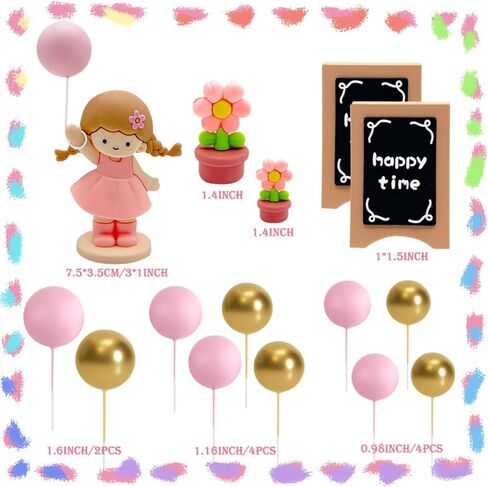 16 Pcs Princess Cake Topper With Foam Balls And Flower Cake Decoration for Girl Princess Happy Birthday Party Decorations Cake Decorations in Kuwait