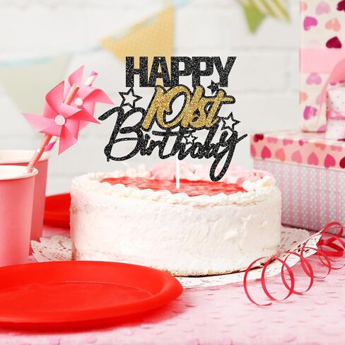 Happy 103 عيد ميلاد كعكة أعلى ، لمعان الذهب الأسود ، النساء الرجال 103 سنة زخارف كعكة ، لوازم زخرفة حفلة عيد ميلاد سعيد in Kuwait