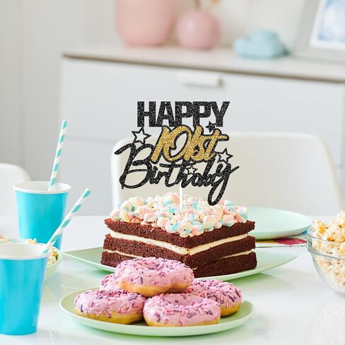 Happy 103 عيد ميلاد كعكة أعلى ، لمعان الذهب الأسود ، النساء الرجال 103 سنة زخارف كعكة ، لوازم زخرفة حفلة عيد ميلاد سعيد in Kuwait