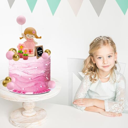 16 Pcs Princess Cake Topper With Foam Balls And Flower Cake Decoration for Girl Princess Happy Birthday Party Decorations Cake Decorations in Kuwait