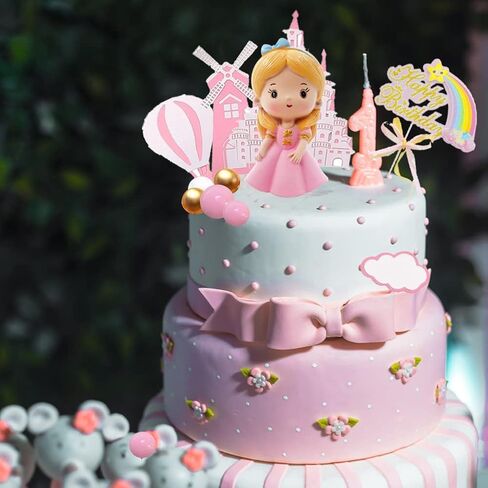 16 Pcs Princess Cake Topper With Foam Balls And Flower Cake Decoration for Girl Princess Happy Birthday Party Decorations Cake Decorations in Kuwait