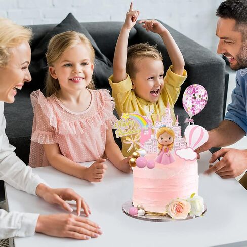 16 Pcs Princess Cake Topper With Foam Balls And Flower Cake Decoration for Girl Princess Happy Birthday Party Decorations Cake Decorations in Kuwait
