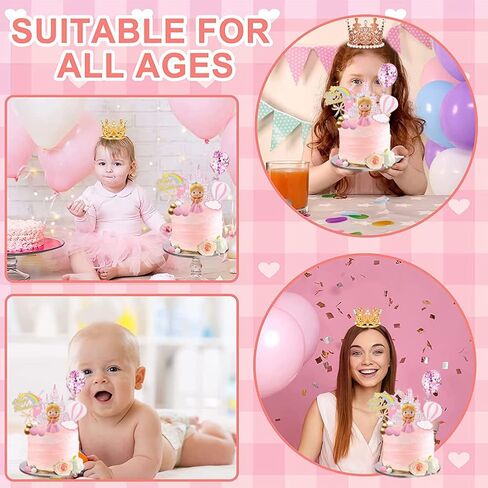 16 Pcs Princess Cake Topper With Foam Balls And Flower Cake Decoration for Girl Princess Happy Birthday Party Decorations Cake Decorations in Kuwait