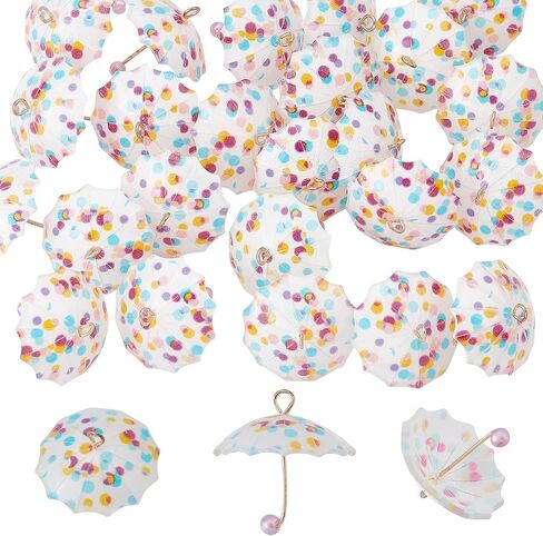 SUNNYCLUE 1 Box 24Pcs 3D Pearl Umbrella Shaped Plastic Pendants Mini Charms Acrylic Dangle Pendants with Brass Loops for DIY Earrings Necklace Bracelet Jewelry Making Accessories Finding Supplies in Saudi Arabia