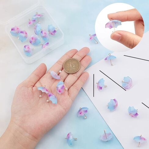 Sunnyclue 1 Box 24PCS 3D Pearl Placbrella Plass Pendants Mini Charms Acrylic Dangle Pendants مع حلقات نحاسية لأقراط DIY مجوهرات جعل الإكسسوارات إيجاد لوازم in Saudi Arabia