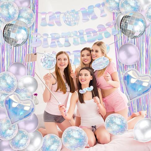 In My Birthday Era Decorations,Iridescence Girl Birthday Supplies Laser In My Birthday Era Banner Music Theme Photo Props Balloons Fringe Curtain for Girl Birthday Party in Saudi Arabia