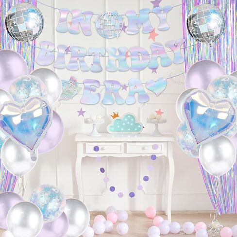 In My Birthday Era Decorations,Iridescence Girl Birthday Supplies Laser In My Birthday Era Banner Music Theme Photo Props Balloons Fringe Curtain for Girl Birthday Party in Saudi Arabia