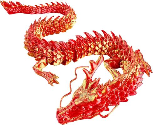 3D Printed Dragon - Articulated and Posable Toy for Car Decoration - Strikingly Realistic Dragon crystal Figure gifts (Gold) in Kuwait