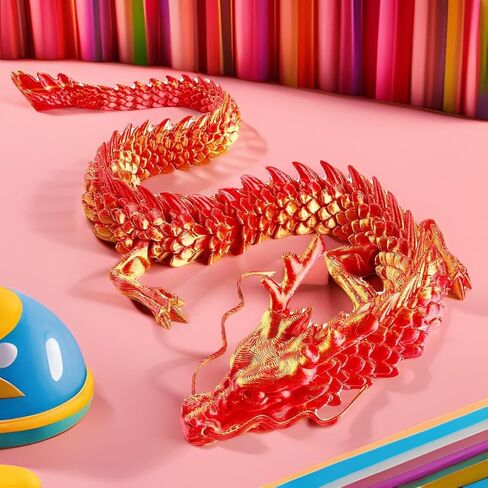 3D Printed Dragon - Articulated and Posable Toy for Car Decoration - Strikingly Realistic Dragon crystal Figure gifts (Gold) in Kuwait