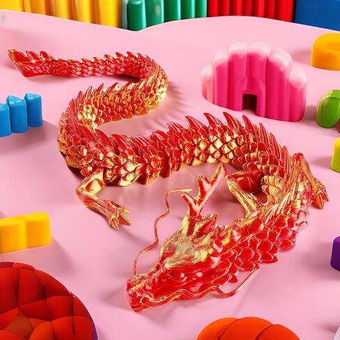 3D Printed Dragon - Articulated and Posable Toy for Car Decoration - Strikingly Realistic Dragon crystal Figure gifts (Gold) in Kuwait