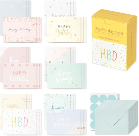 Monolike Day-by-day Card, Happy birthday ver.2 - Mix 36 Mini Single cards, 36 envelopes, 36 stickers Package in Saudi Arabia