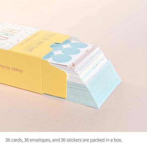 Monolike Day-by-day Card, Happy birthday ver.2 - Mix 36 Mini Single cards, 36 envelopes, 36 stickers Package in Saudi Arabia