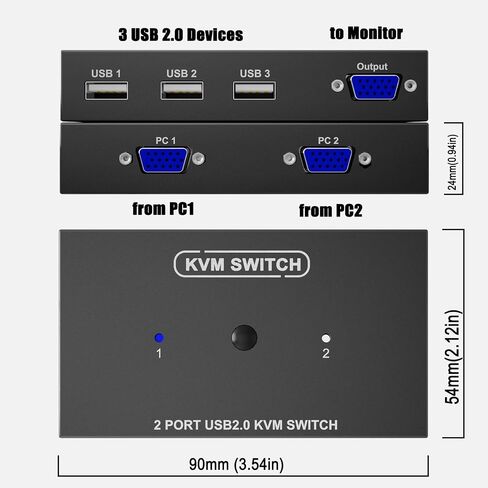 8K HDMI KVM Switch 2 Port - Support Ultra HD 8K(7680 * 4320)@60Hz,4K@60Hz/120Hz/144Hz, 3 USB Selecter for 2 Computers Share Keyboard Mouse Printer Headset, 2 HDMI 2.1 & USB Cable Included in Saudi Arabia