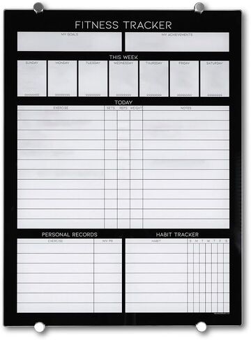 Glassboard Studio Highled Glass Glass Dry Poard - Planner المثالي ، والهدف ولوحة المهام لتتبع اللياقة - لوحة جدولة مثالية للمنزل والشقة واستخدام الصالة الرياضية (18 بوصة 24in) in Kuwait