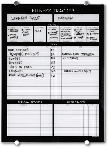 Glassboard Studio Highled Glass Glass Dry Poard - Planner المثالي ، والهدف ولوحة المهام لتتبع اللياقة - لوحة جدولة مثالية للمنزل والشقة واستخدام الصالة الرياضية (18 بوصة 24in) in Kuwait