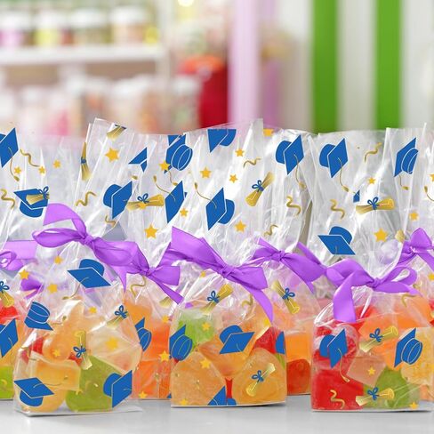 Whaline Graduation Cellophane Wrap Roll 100ft x 16 In 2.5Mil White Gold Cap Cellophane Paper Congrats Grads Crystal Clear Cello Wrapping Paper for Treats Gifts Basket Party Favor in Saudi Arabia