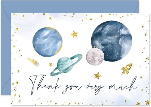 Whaline 24 Pack Outer Space Thank You Cards Glitter Galaxy Planet Greeting Card With Envelope Sticker Blank Note Card for Baby Shower Party Invitation Supplies, 4 x 6 Inch in Saudi Arabia