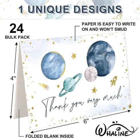 Whaline 24 Pack Outer Space Thank You Cards Glitter Galaxy Planet Greeting Card With Envelope Sticker Blank Note Card for Baby Shower Party Invitation Supplies, 4 x 6 Inch in Saudi Arabia