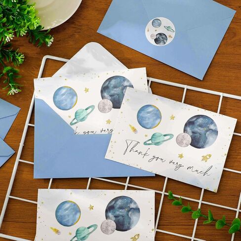 Whaline 24 Pack Outer Space Thank You Cards Glitter Galaxy Planet Greeting Card With Envelope Sticker Blank Note Card for Baby Shower Party Invitation Supplies, 4 x 6 Inch in Saudi Arabia