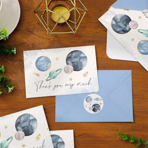 Whaline 24 Pack Outer Space Thank You Cards Glitter Galaxy Planet Greeting Card With Envelope Sticker Blank Note Card for Baby Shower Party Invitation Supplies, 4 x 6 Inch in Saudi Arabia